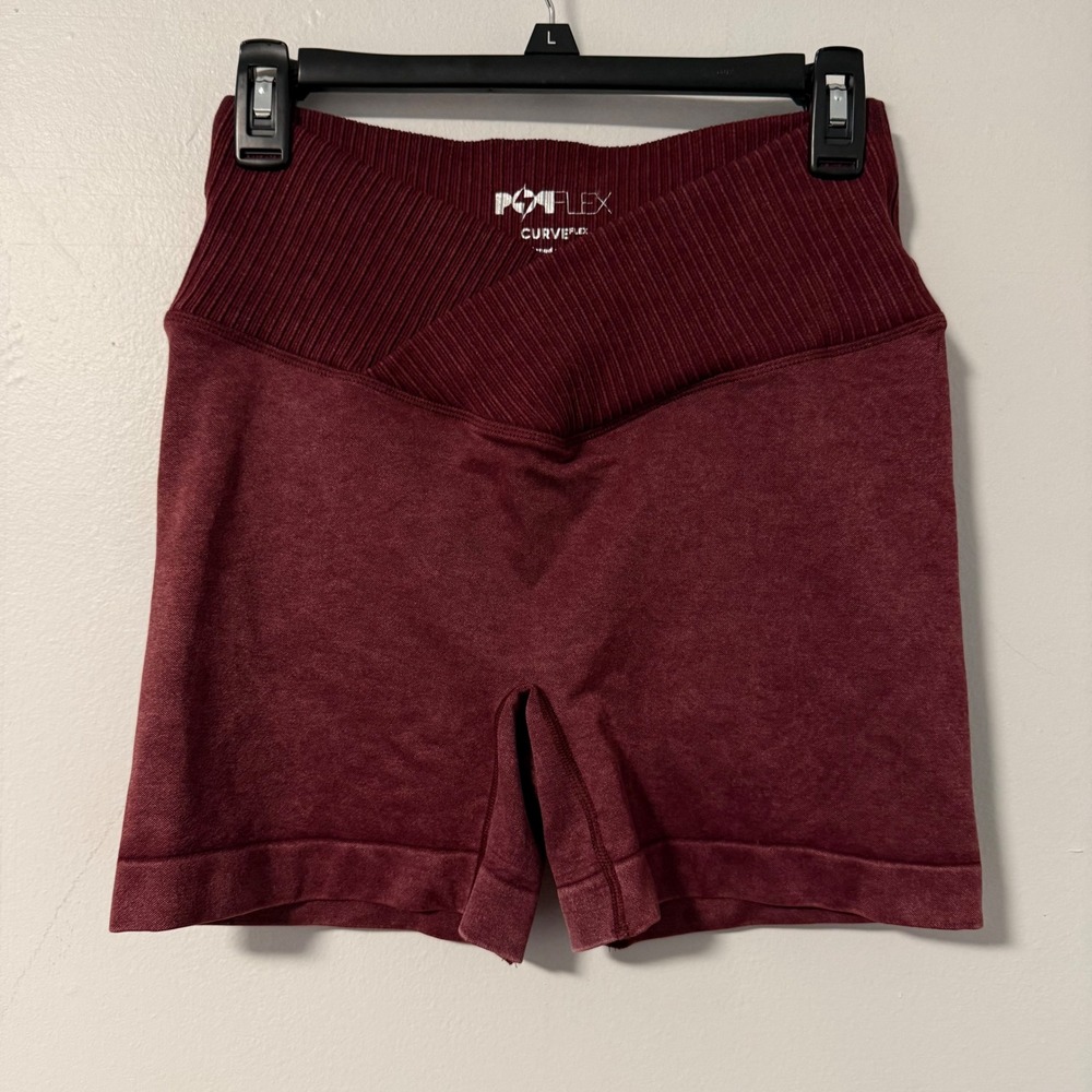 POPFLEX Crisscross Hourglass Seamless Crossover Ribbed Shorts 5" Burgundy XL